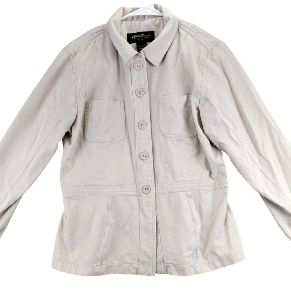 Eddie Bauer Womens Beige Button Up Cotton Utility Jacket Size M